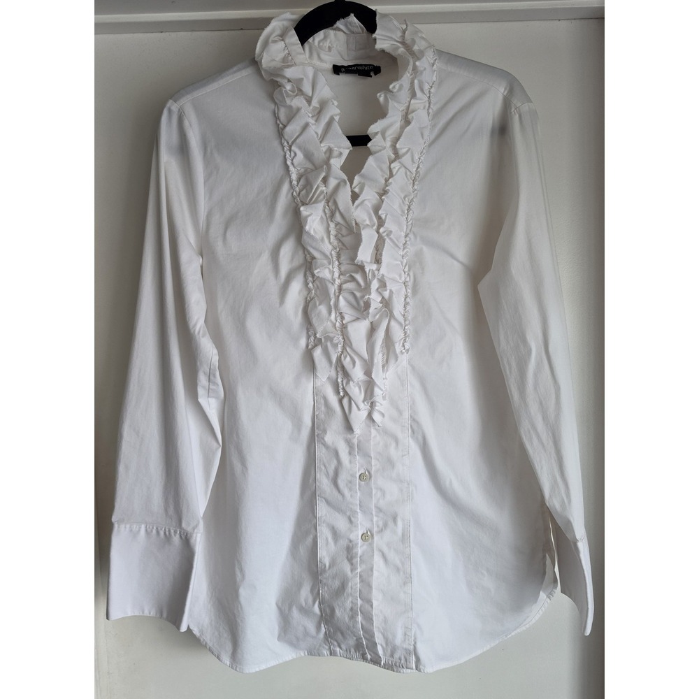 Paperwhite Blouse Size 8 White Long Sleeve Cotton Blend Poet Shirt Women